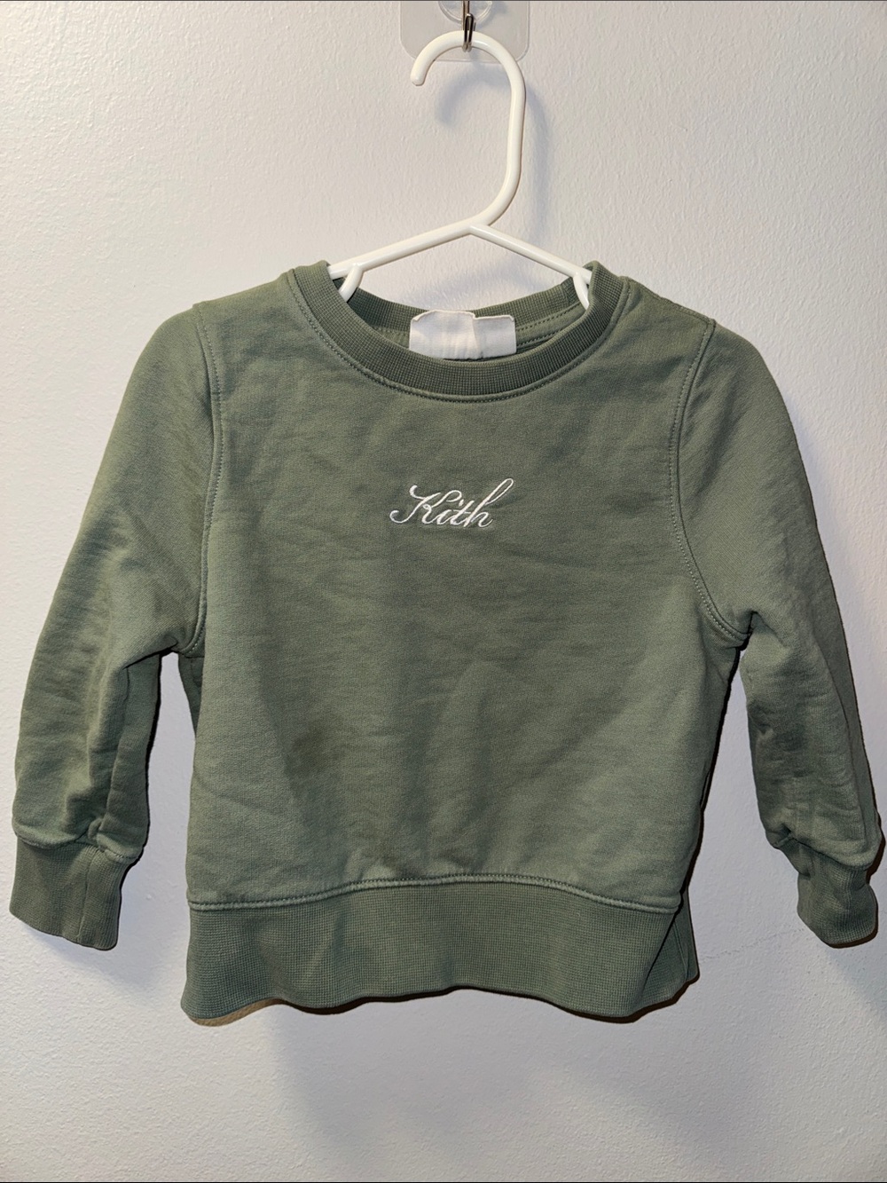 Kith Kids Olive Crewneck Sweatshirt with White Logo -2t